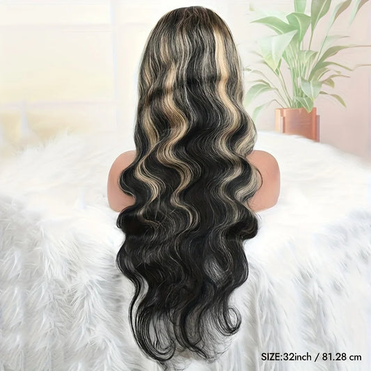 Transparent 13x4 Lace Frontal Body Wave Human Hair Wigs Brown Stripe Highlights Closure Lace Wig Pre Plucked for Women