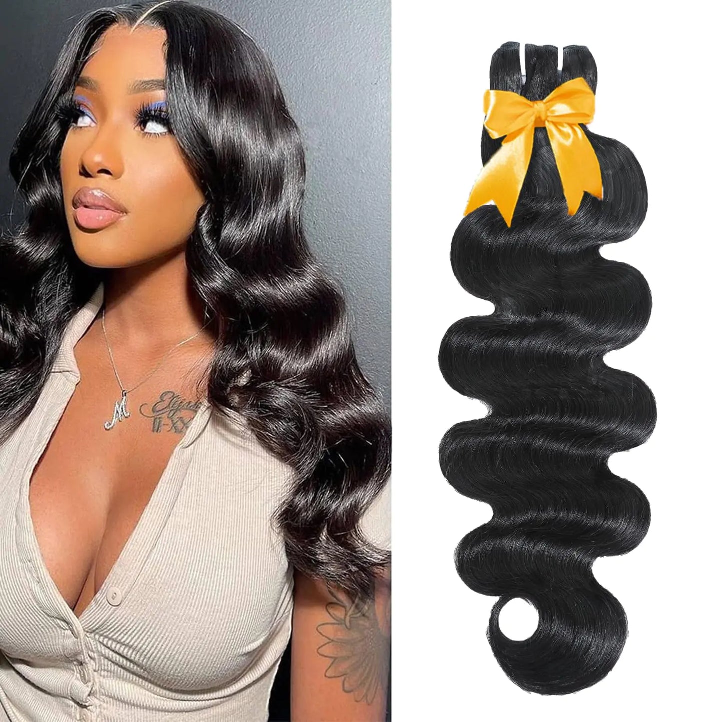 Human Hair Bundles Body Wave Bundles Human Hair Bundle 100% Unprocessed Brazilian Virgin Human Hair 12A Quick Weave Bundles Real Human Hair Extensions Natural Black(24 Inch)