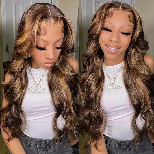 Pre Plucked P4/27 Highlight Ombre Body Wave 13x6 Human Hair Wig Honey Blonde Colored HD Lace Frontal Wigs