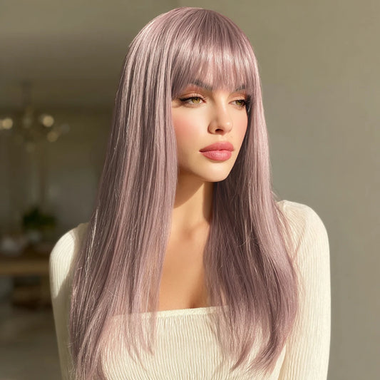 SM8022 Series 24 Inches Long Curly & Straight Synthetic Wig Pink Purple Color SM8022
