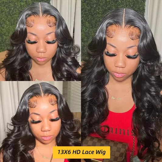 XBL 300% High and Full Density 13X6 hd Lace Frontal Body Wave Human Hair Wig 26 Inches Wigs for Wedding