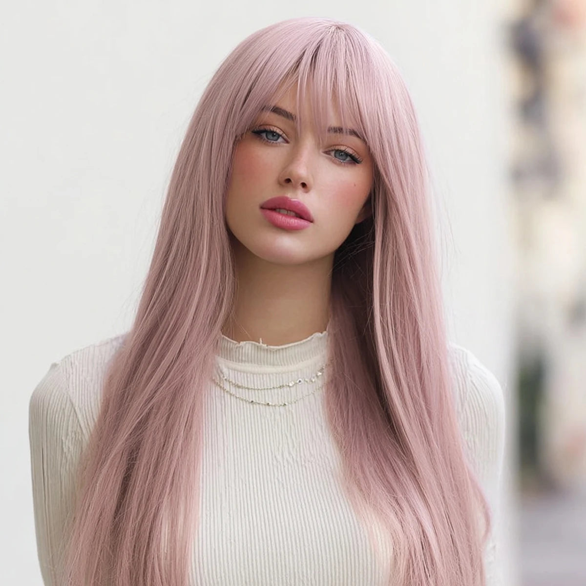 SM8022 Series 24 Inches Long Curly & Straight Synthetic Wig Pink Purple Color SM8022