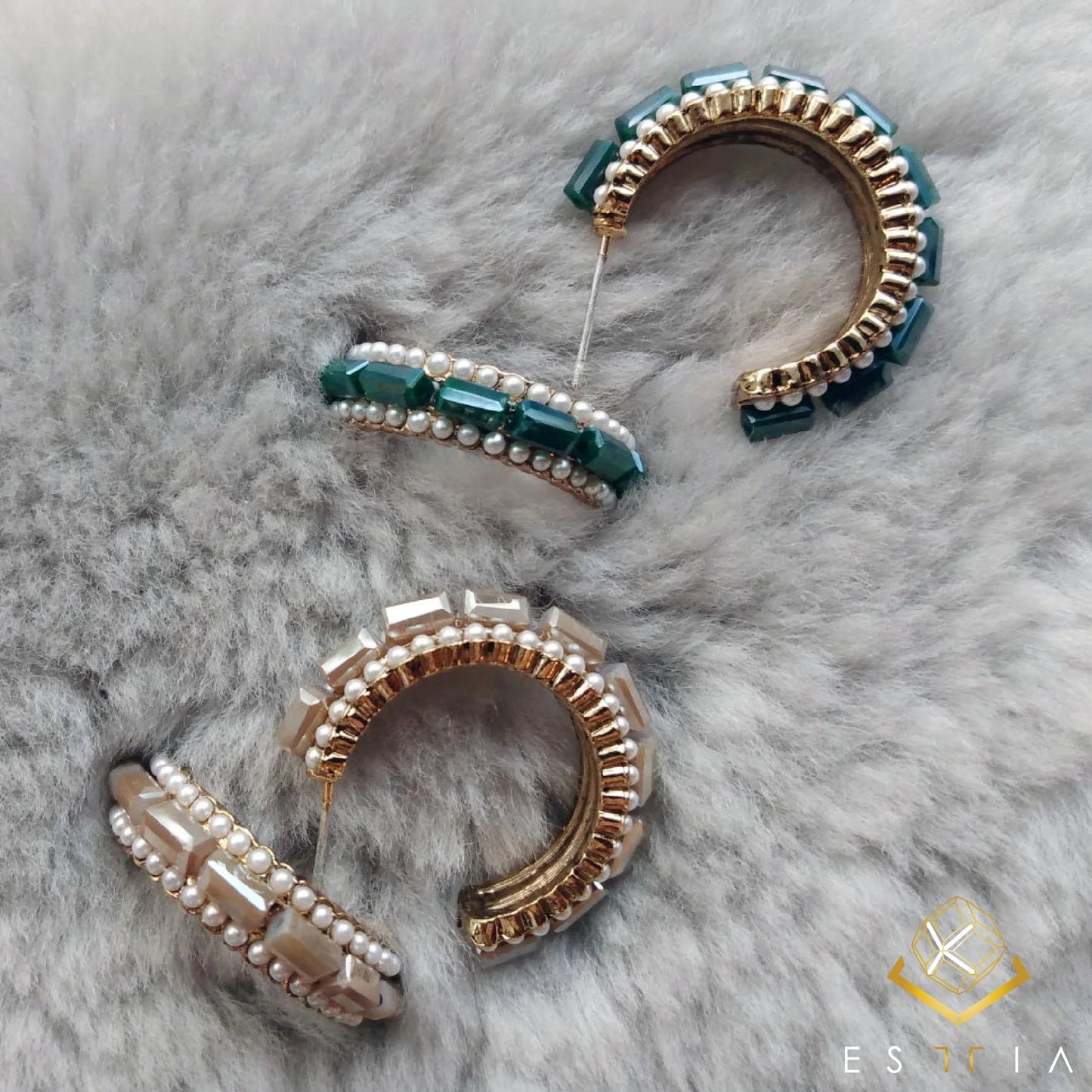 TD Cubic Pearl Stud/Cluster Hoop Earrings Elegant Pearl Cluster Design for Women