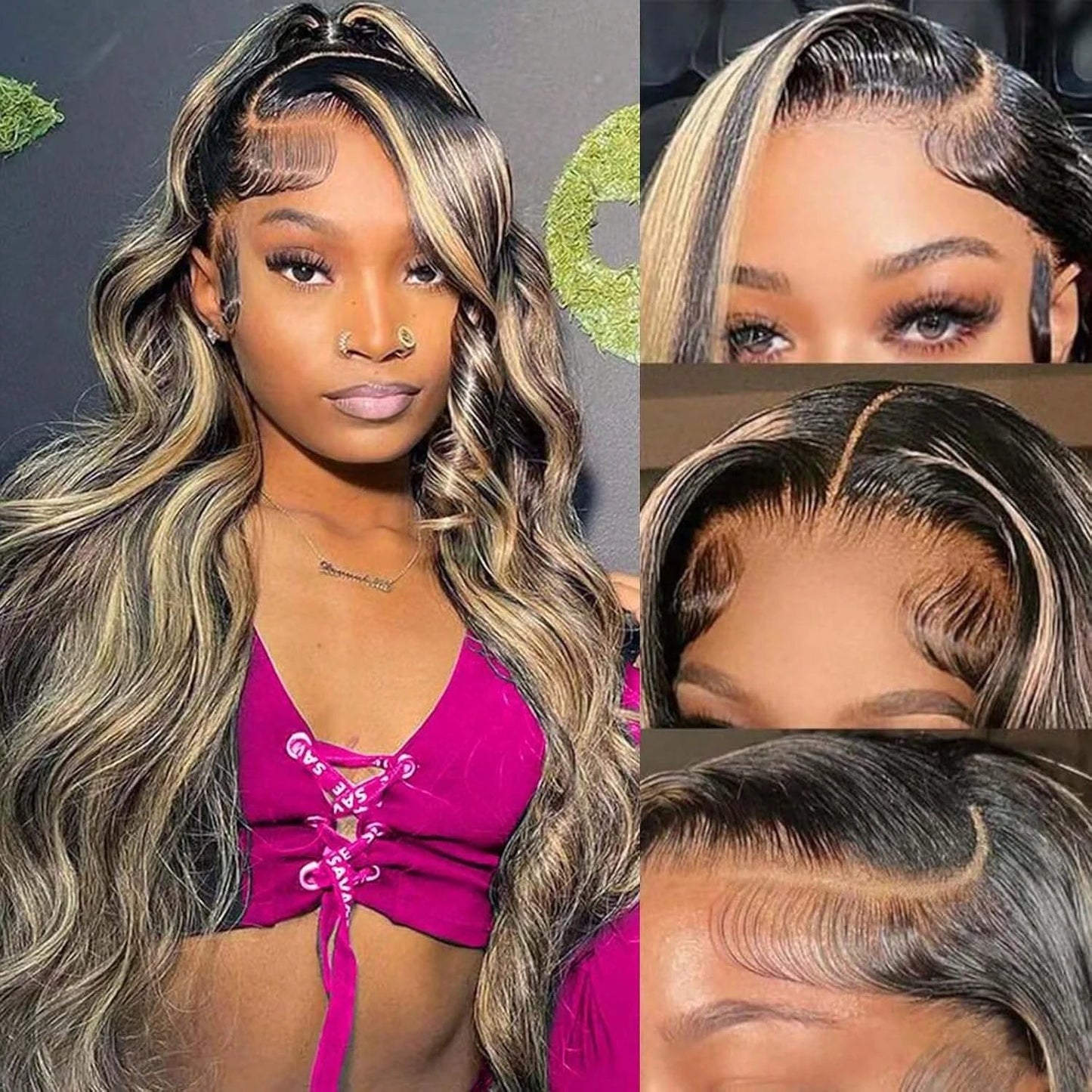 Transparent 13x4 Lace Frontal Body Wave Human Hair Wigs Brown Stripe Highlights Closure Lace Wig Pre Plucked for Women