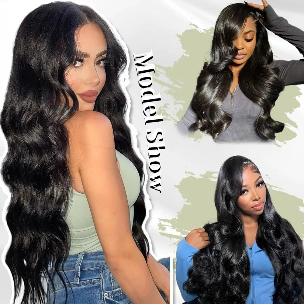 30 Inch Body Wave Lace Front Wigs Human Hair 200 Density 13x6 HD Lace Front Wigs Human Hair Pre Plucked Natural Black For Women