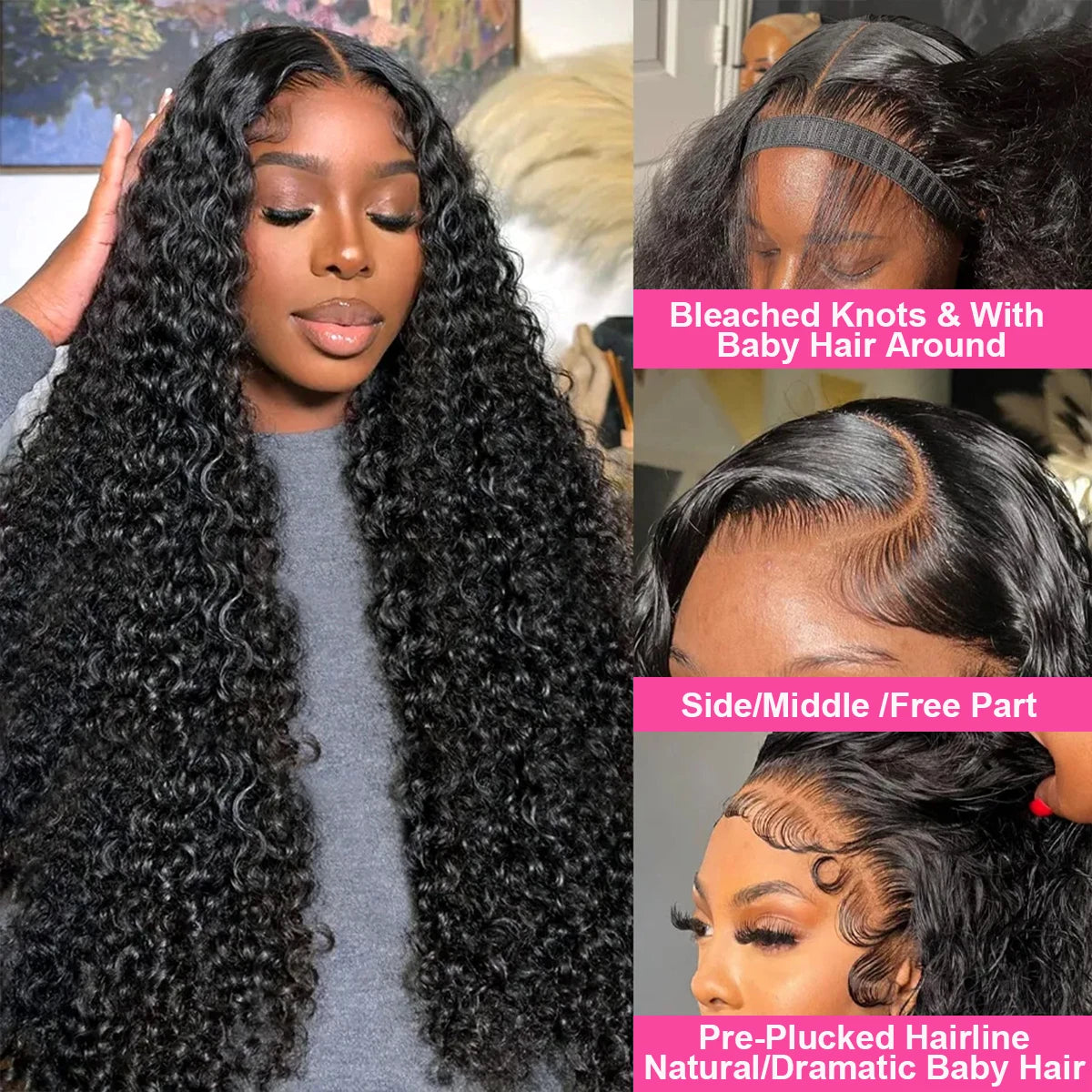 Transparent 200% Density Water Curly 13x4 Lace Frontal Wig Human Hair 30 36Inch Deep Wave 13x6 Hd Lace Front Wig For Black Women
