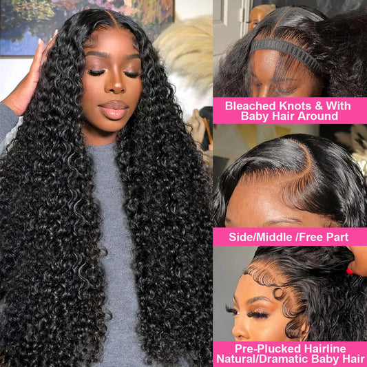Transparent 200% Density Water Curly 13x4 Lace Frontal Wig Human Hair 30 36Inch Deep Wave 13x6 Hd Lace Front Wig For Black Women