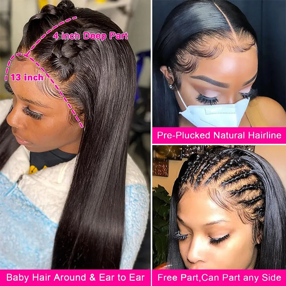 13x4 Lace Front Straight Hair Wigs 200% Density HD Lace Front Wigs Human Hair Pre Plucked Transparent Lace Front Wigs Human Hair
