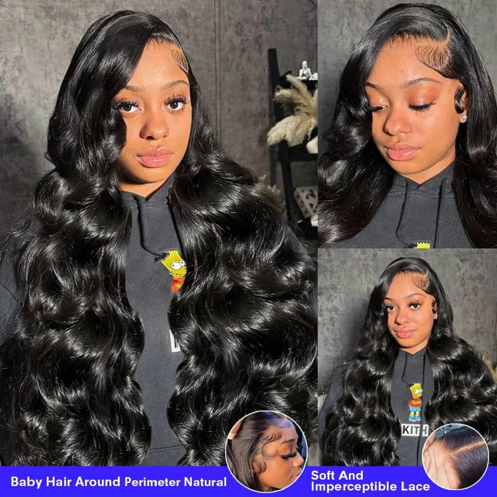 Brazilian Body Wave Wig 200% Density HD Transparent Lace Frontal Human Hair Wigs Remy Pre Plucked Bleached Knots Wigs For Women
