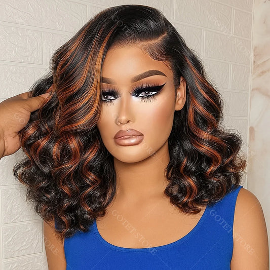 1B/30 Body Wave Short Bob Highlight Wig Short 13x4 Lace Frontal Human Hair Wig with Baby Hair Brazilian Virgin Hair Bob Wig