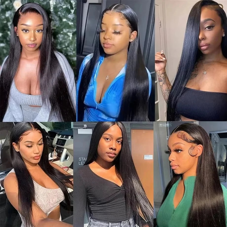 40 Inch 13x4 Lace Frontal Bone Straight Human Hair Wigs Straight Hd Lace Frontal Wig 13x6 Pre-Plucked Natural Black Wig
