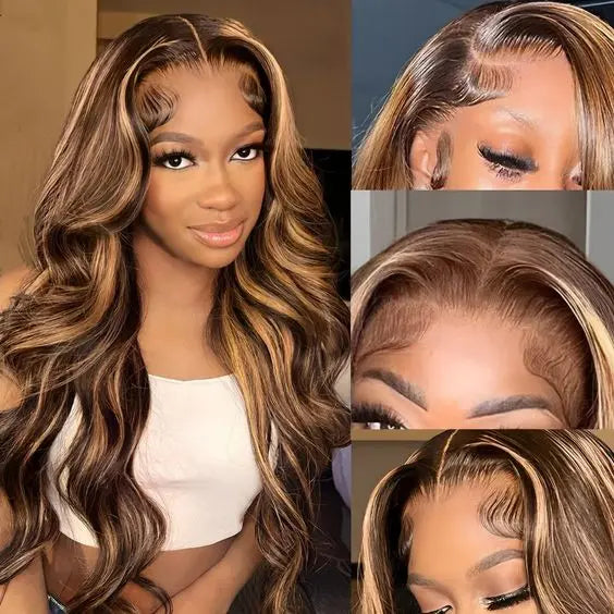 Pre Plucked P4/27 Highlight Ombre Body Wave 13x6 Human Hair Wig Honey Blonde Colored HD Lace Frontal Wigs
