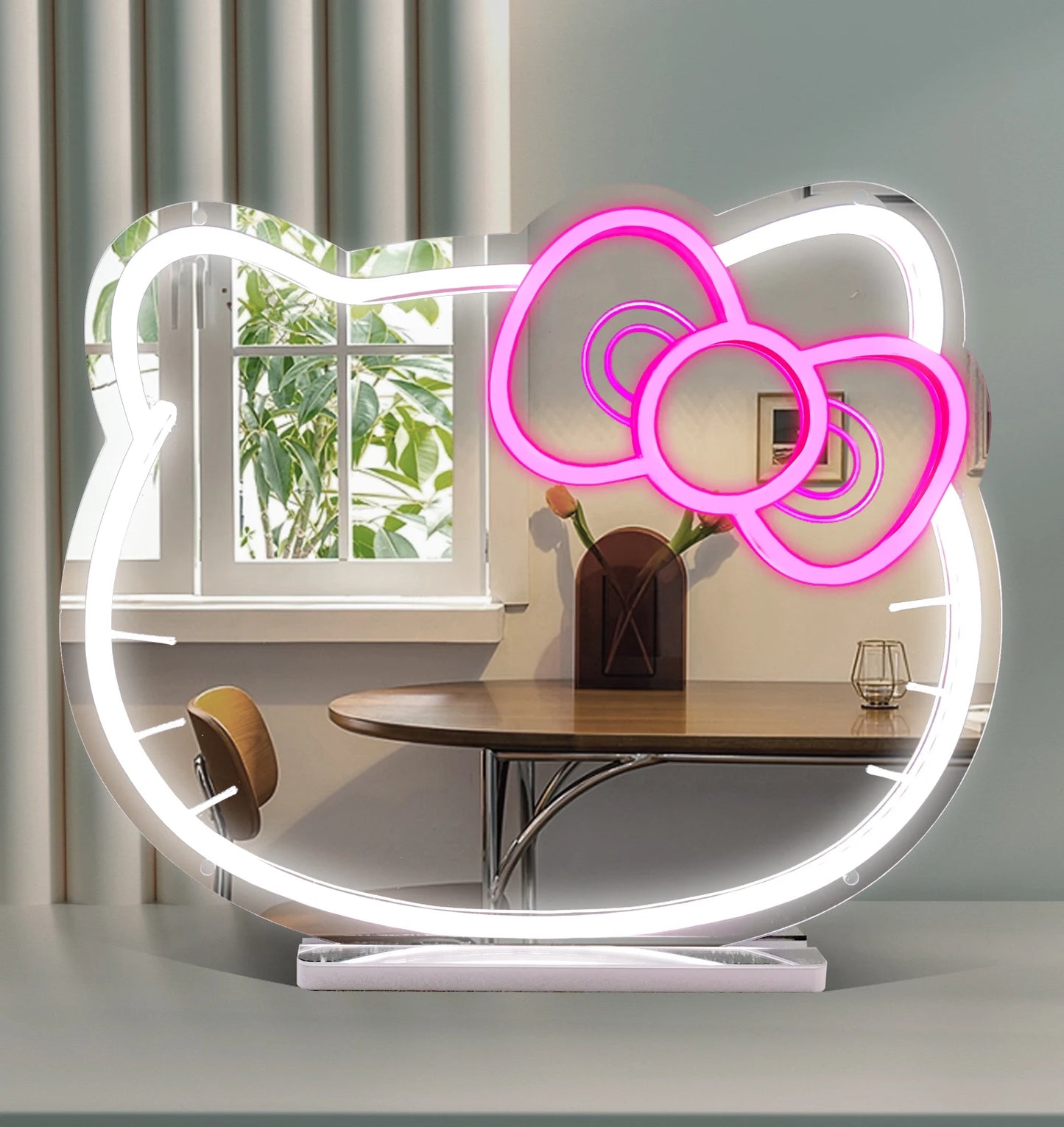 Wall Mounted Cool White Lighting Adjustment Brightness Dimmer Control Cute Pink Cat Acrylic LED Neon for Bedroom Decor