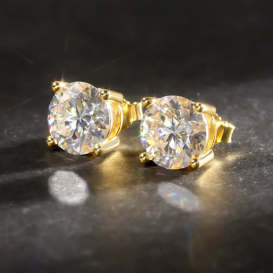 0.2-3ct Moissanite VVS Lab Created Diamond Stud Gifts 14K Gold Plated S925 Sterling Silver Hypoallergenic Earrings for Women Men
