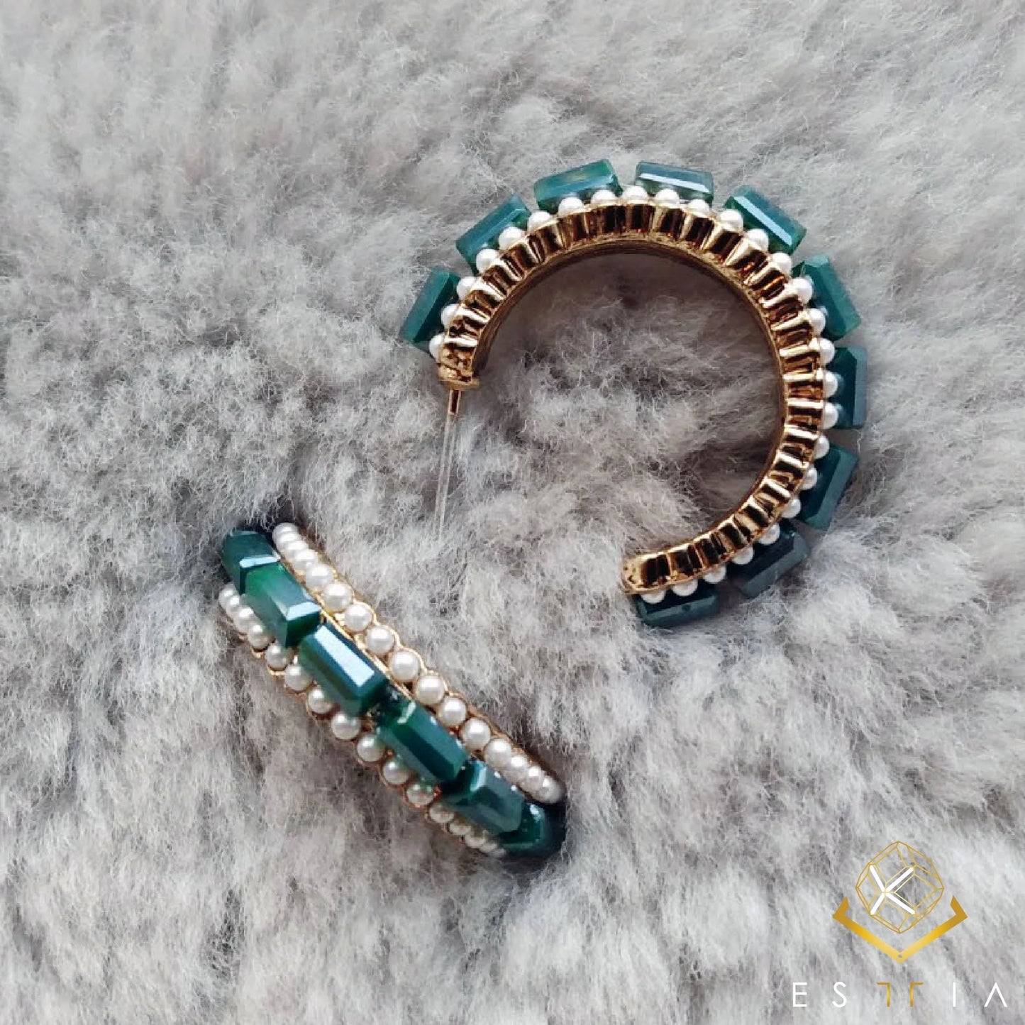 TD Cubic Pearl Stud/Cluster Hoop Earrings Elegant Pearl Cluster Design for Women