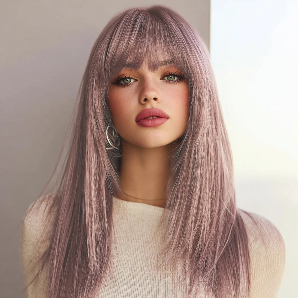 SM8022 Series 24 Inches Long Curly & Straight Synthetic Wig Pink Purple Color SM8022
