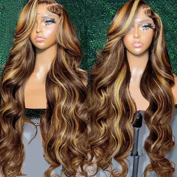Pre Plucked P4/27 Highlight Ombre Body Wave 13x6 Human Hair Wig Honey Blonde Colored HD Lace Frontal Wigs