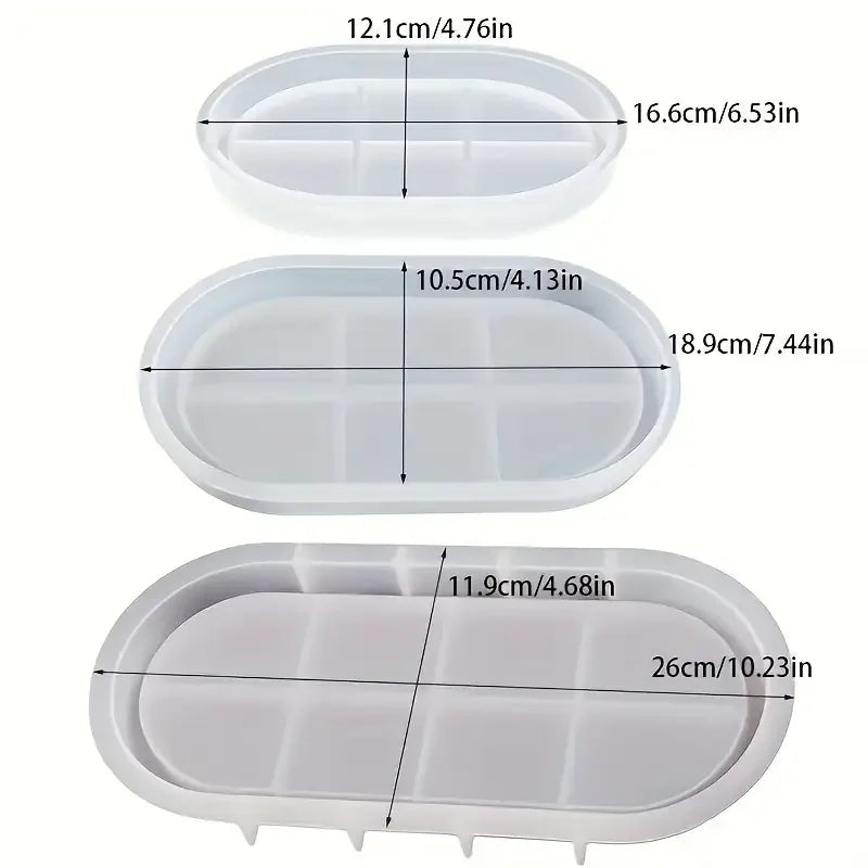3-piece Set of Large, Medium and Small Oval and square Silicone Mold Storage Trays, for Jewelry, Handicrafts and Home Decoration