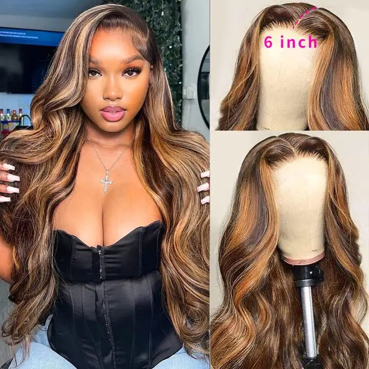 Pre Plucked P4/27 Highlight Ombre Body Wave 13x6 Human Hair Wig Honey Blonde Colored HD Lace Frontal Wigs