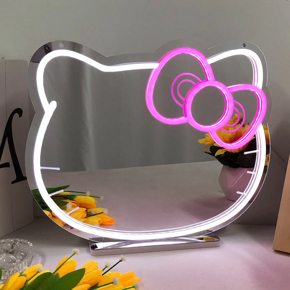 Wall Mounted Cool White Lighting Adjustment Brightness Dimmer Control Cute Pink Cat Acrylic LED Neon for Bedroom Decor