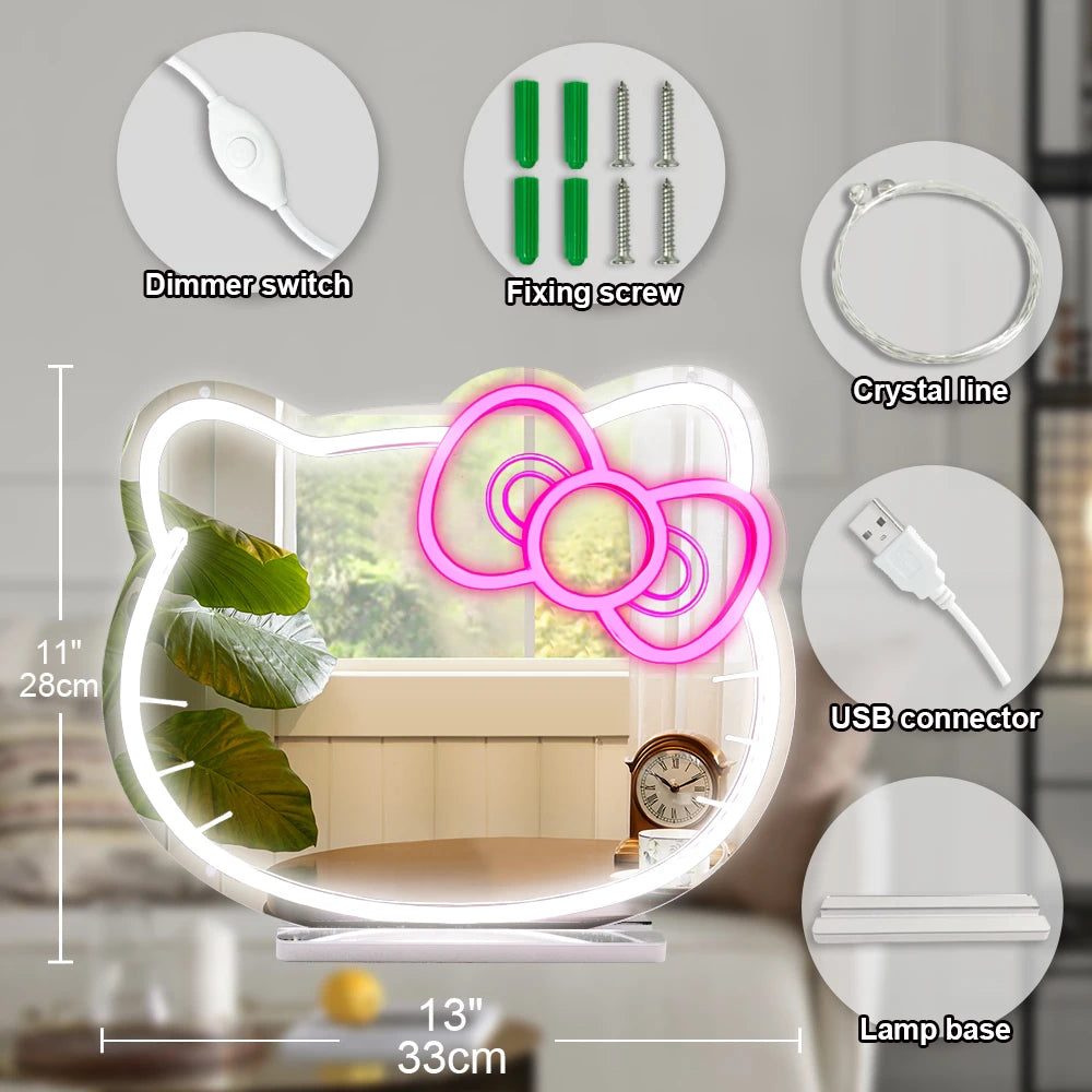 Wall Mounted Cool White Lighting Adjustment Brightness Dimmer Control Cute Pink Cat Acrylic LED Neon for Bedroom Decor