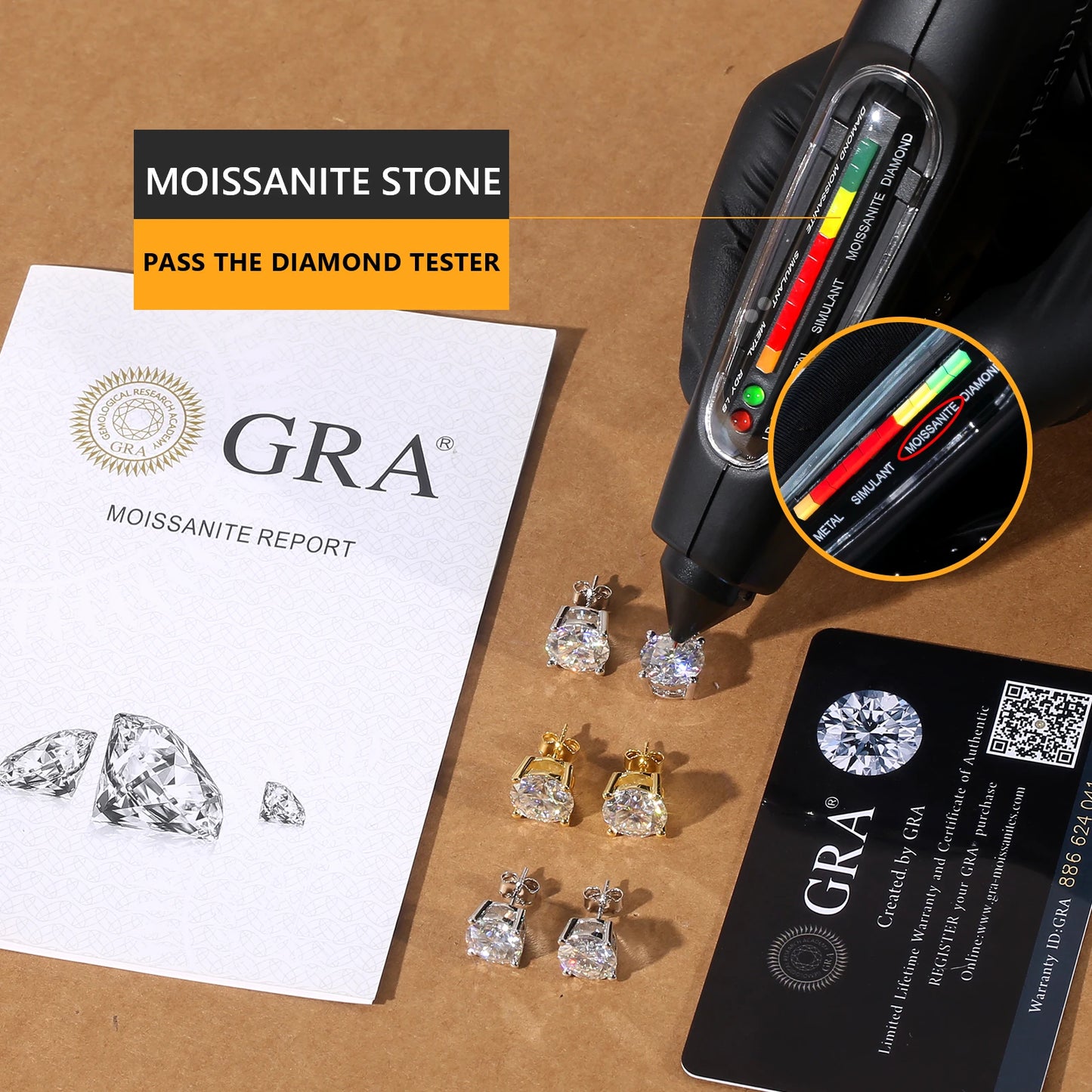 0.2-3ct Moissanite VVS Lab Created Diamond Stud Gifts 14K Gold Plated S925 Sterling Silver Hypoallergenic Earrings for Women Men