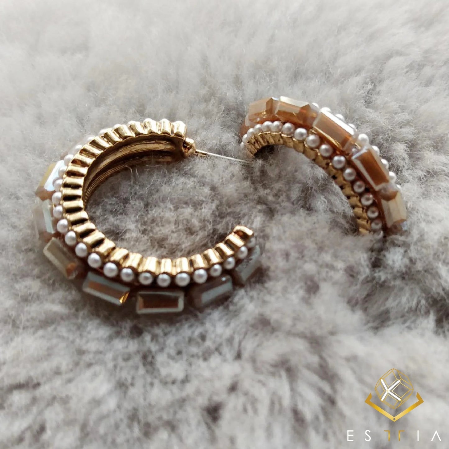 TD Cubic Pearl Stud/Cluster Hoop Earrings Elegant Pearl Cluster Design for Women