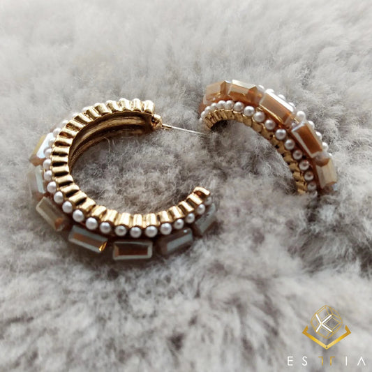 TD Cubic Pearl Stud/Cluster Hoop Earrings Elegant Pearl Cluster Design for Women