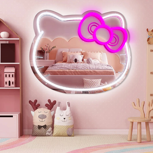 Wall Mounted Cool White Lighting Adjustment Brightness Dimmer Control Cute Pink Cat Acrylic LED Neon for Bedroom Decor