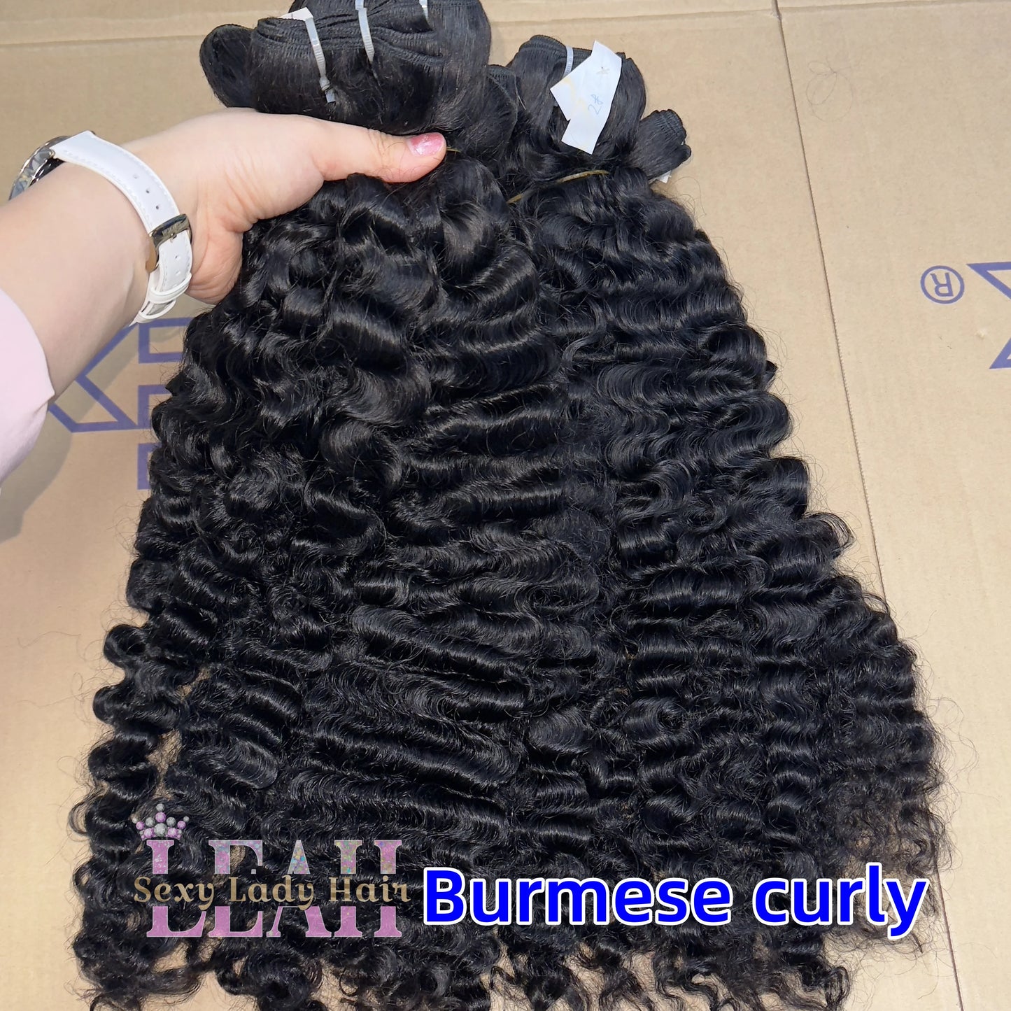 Natural Black 100% Unprocessed Raw Human Hair Cuticle Aligned Single Donor Double Weft Burmese Curly Bundles