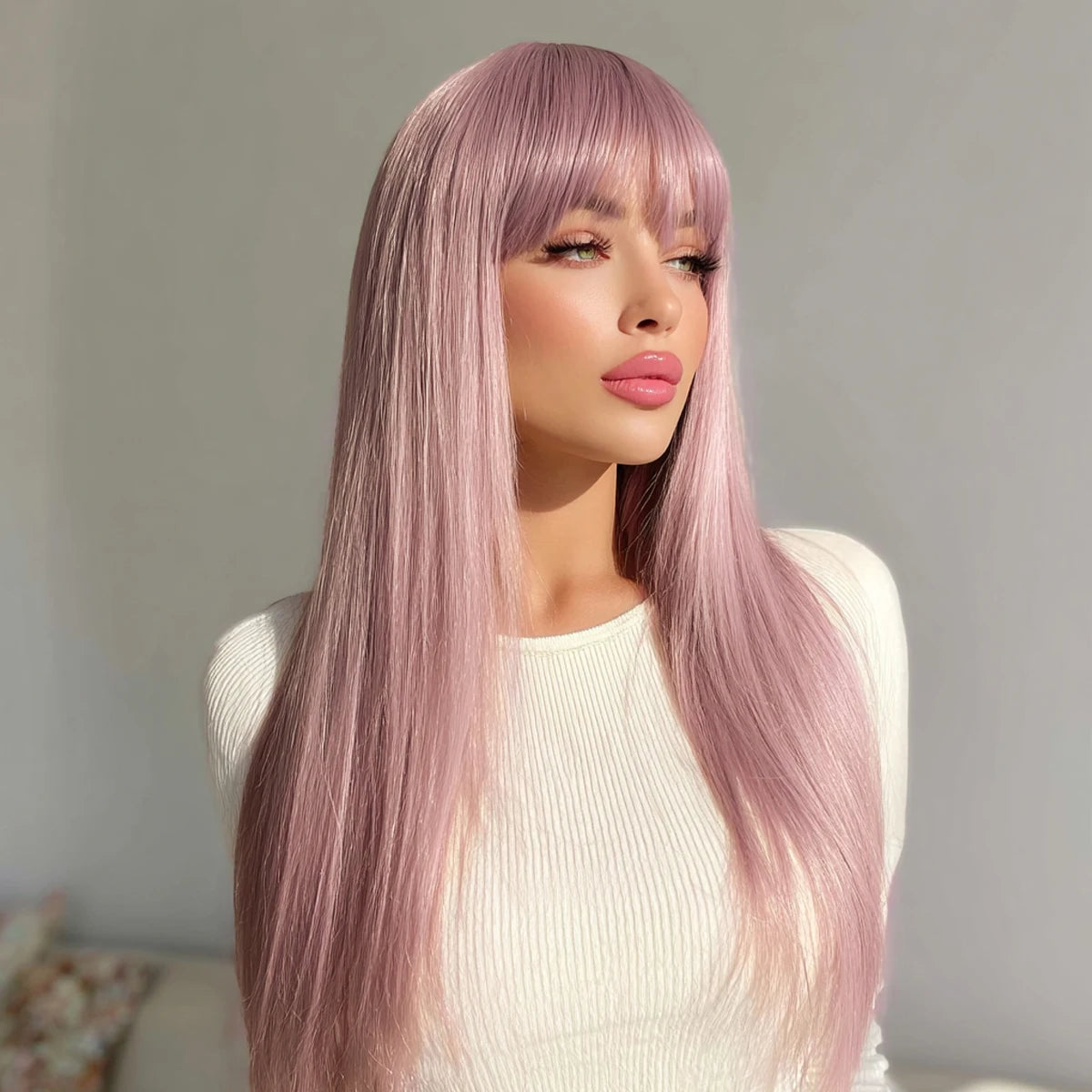 SM8022 Series 24 Inches Long Curly & Straight Synthetic Wig Pink Purple Color SM8022