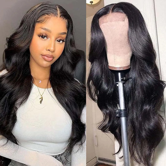Body Wave Style 4X4 Closure Wigs Natural Black Color 180% High Density Brazilian Human Hair Transparent Lace Wigs