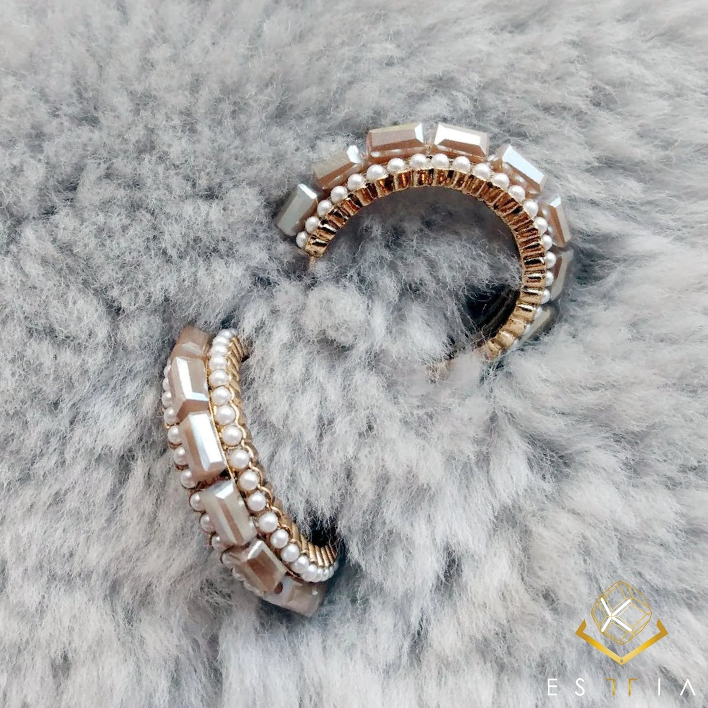 TD Cubic Pearl Stud/Cluster Hoop Earrings Elegant Pearl Cluster Design for Women