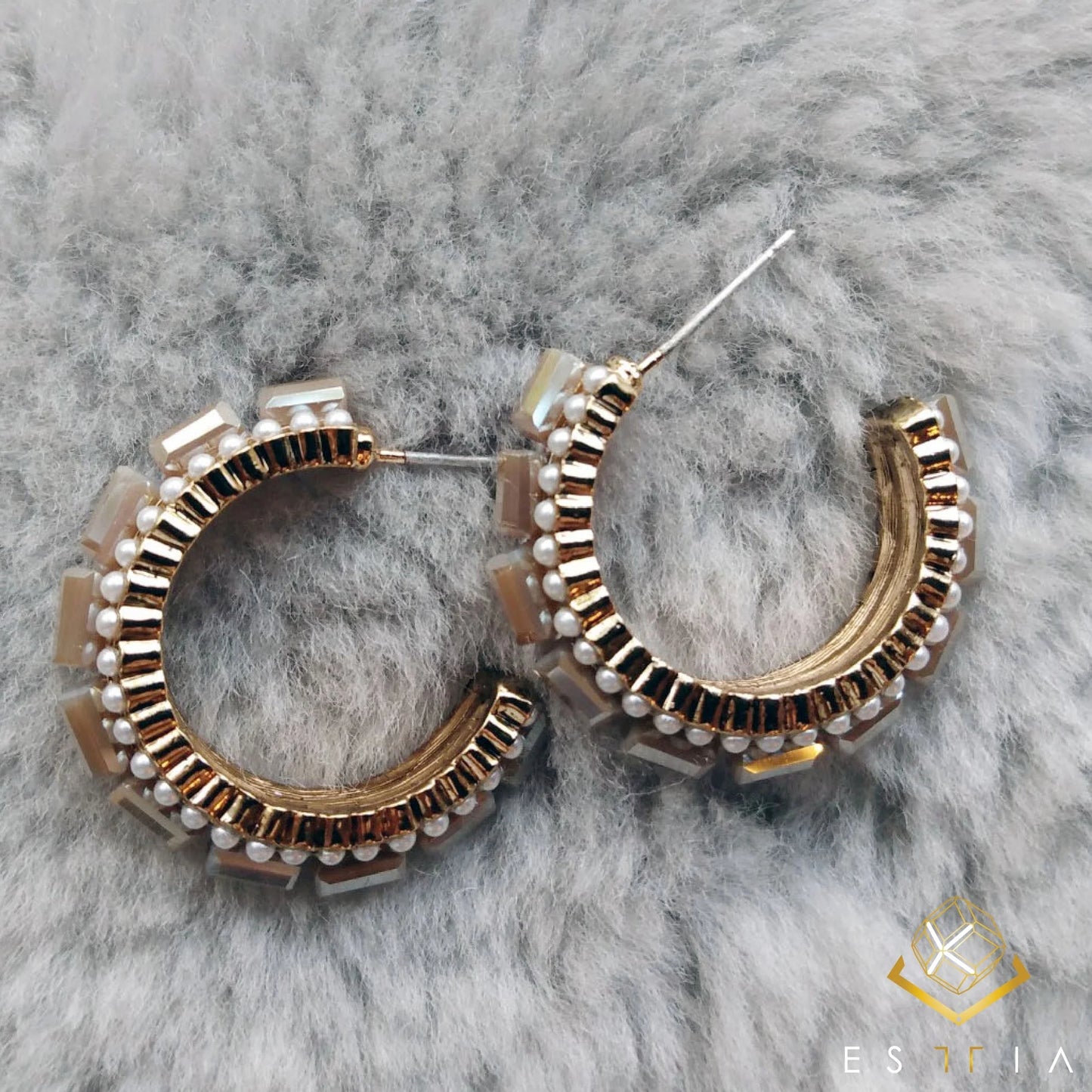 TD Cubic Pearl Stud/Cluster Hoop Earrings Elegant Pearl Cluster Design for Women