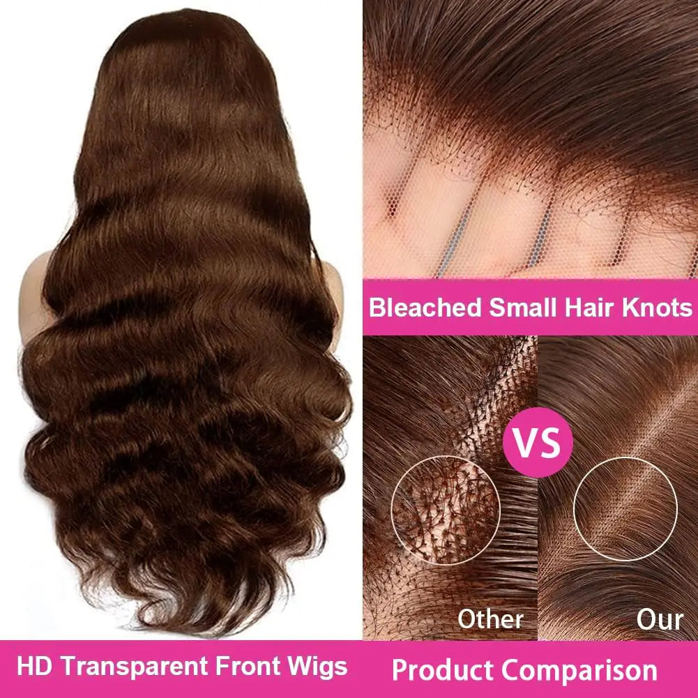 13x6 Light Brown Deep Wave Curly  HD Lace Front Wig Brazilian Remy Human Hair Glueless Lace Frontal Closure Wig for Black Women