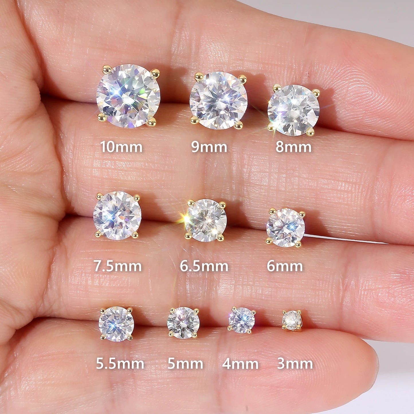 0.2-3ct Moissanite VVS Lab Created Diamond Stud Gifts 14K Gold Plated S925 Sterling Silver Hypoallergenic Earrings for Women Men
