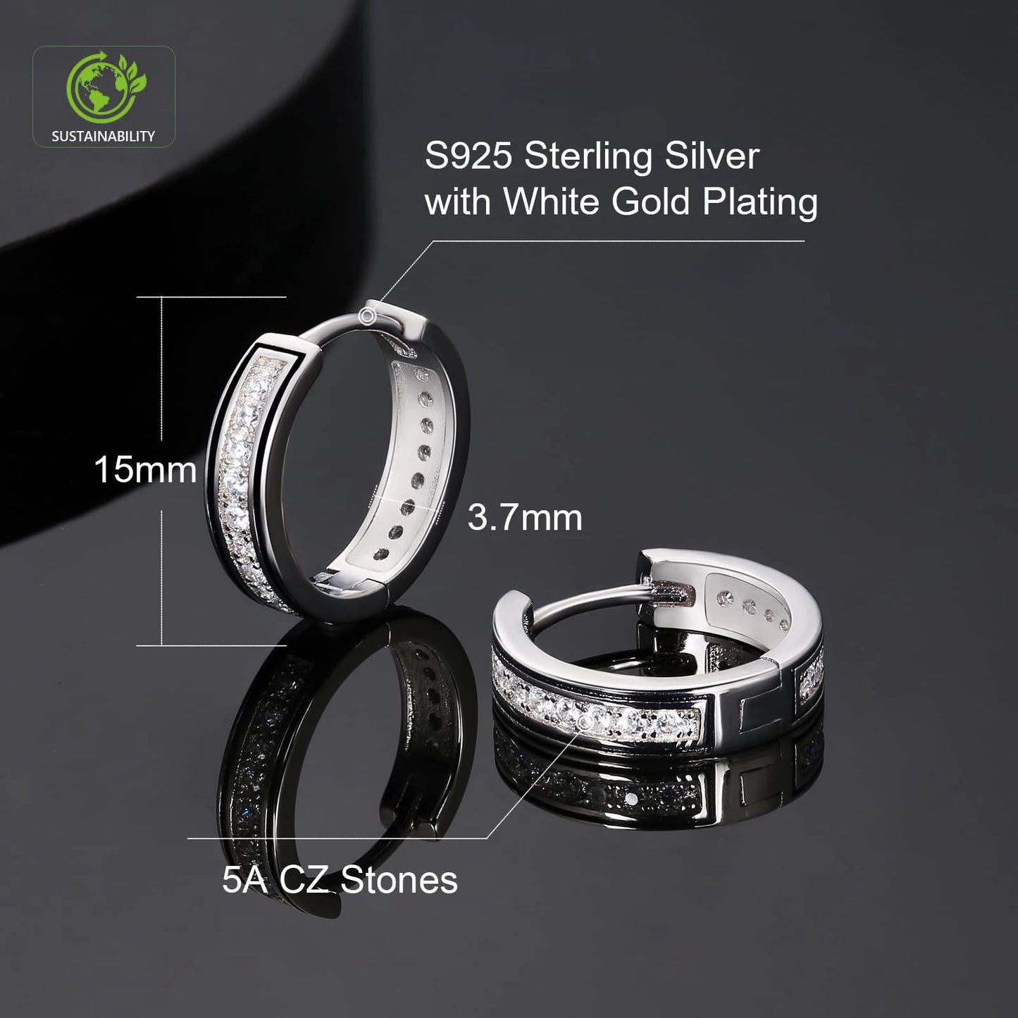 5A CZ Round Circle Earring Stud Diamond Jewelry 14K Gold Plated 925 Sterling Silver Iced Out Hoop Huggie Earrings for Men Women