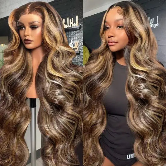 Pre Plucked P4/27 Highlight Ombre Body Wave 13x6 Human Hair Wig Honey Blonde Colored HD Lace Frontal Wigs