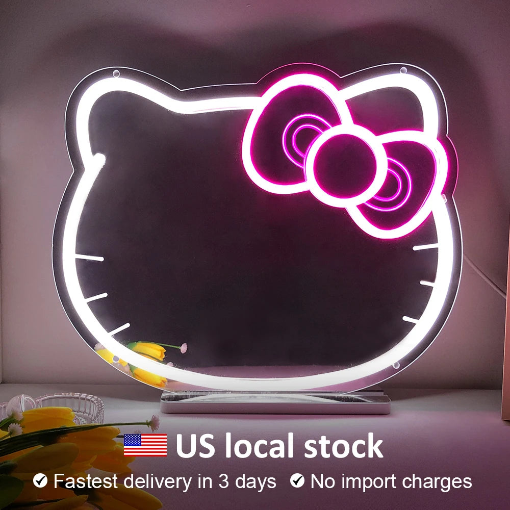 Wall Mounted Cool White Lighting Adjustment Brightness Dimmer Control Cute Pink Cat Acrylic LED Neon for Bedroom Decor