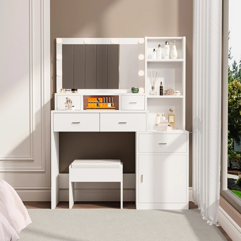 Newly Designed Smart Mirror Dressing Table with Drawers and Storage Cabinet, Dressing Table with Dressing Pad