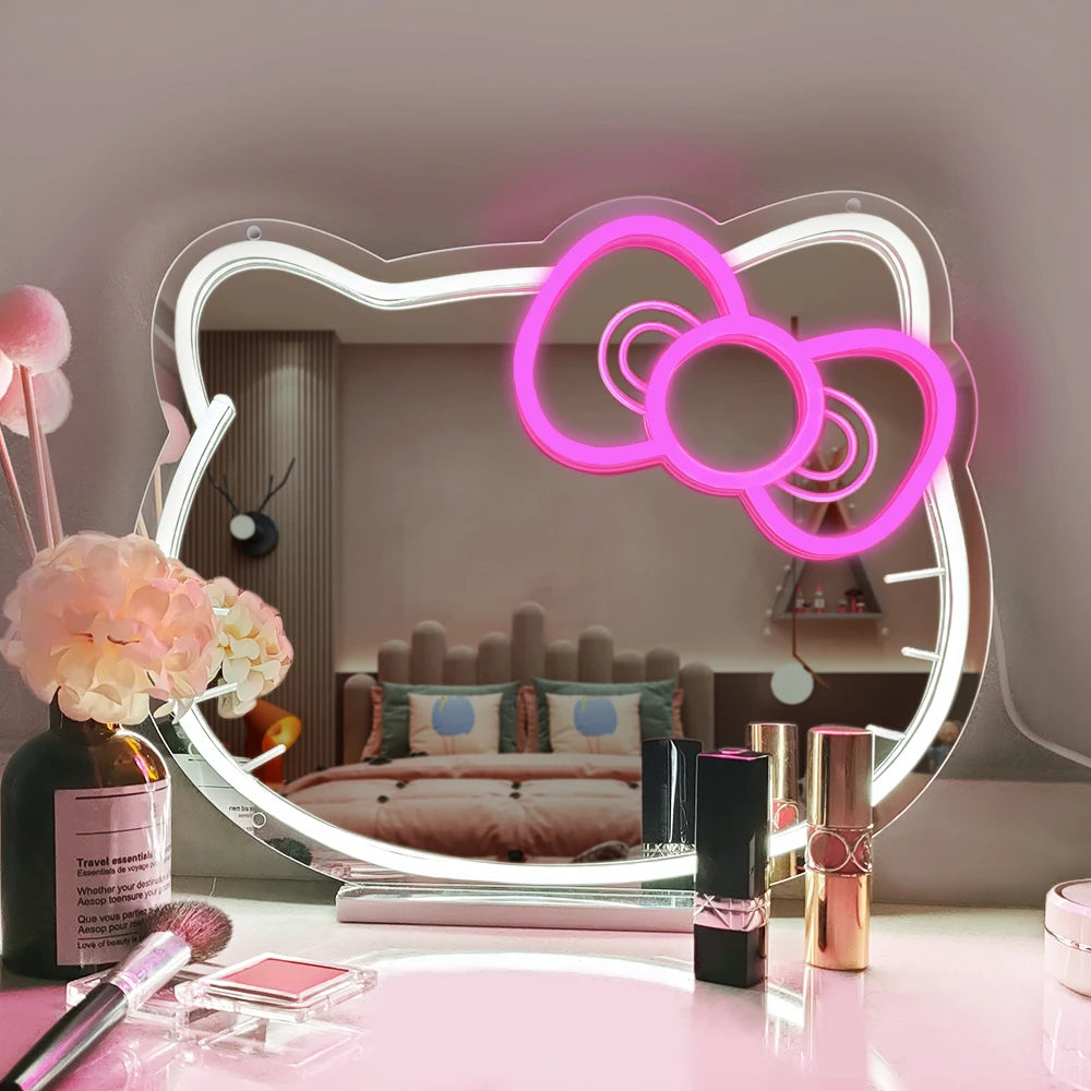 Wall Mounted Cool White Lighting Adjustment Brightness Dimmer Control Cute Pink Cat Acrylic LED Neon for Bedroom Decor