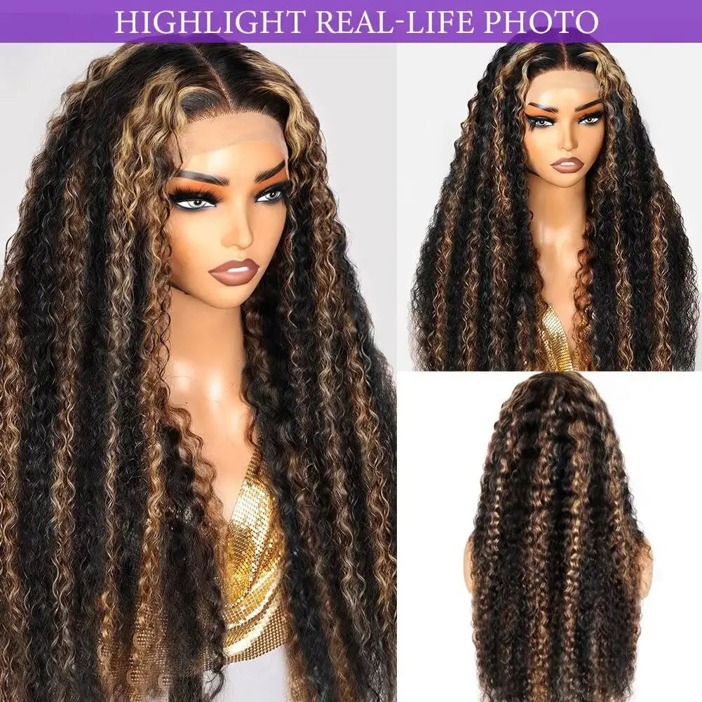 1B/27 Ombre Curly Wigs Brown 13x4 HD Lace Frontal Human Hair Wigs Wear and Go Glueless Wigs Highlight Deep Water Wave Wigs