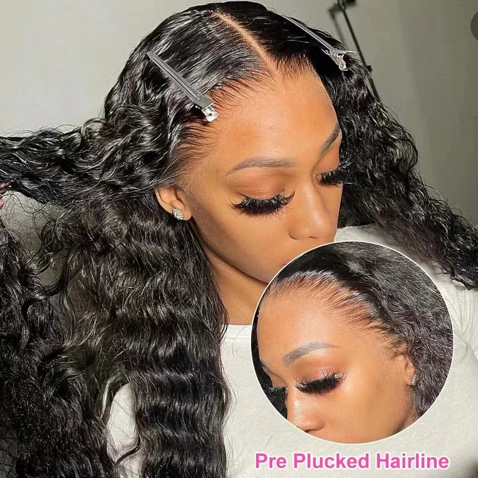 Transparent 200% Density Water Curly 13x4 Lace Frontal Wig Human Hair 30 36Inch Deep Wave 13x6 Hd Lace Front Wig For Black Women