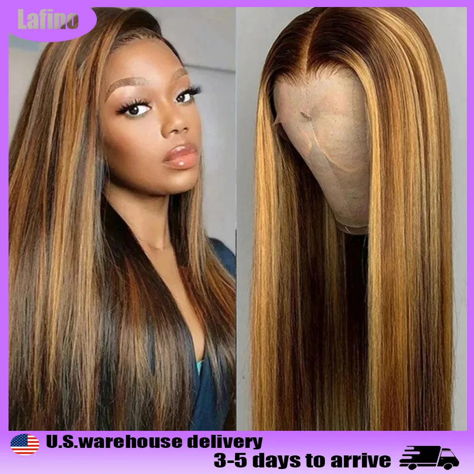 13x4 Lace Frontal Bone Straight Human Hair Wigs Highlighted Wig Human Hair 13x6 Straight Wig Pre-Plucked Brazilian Hair