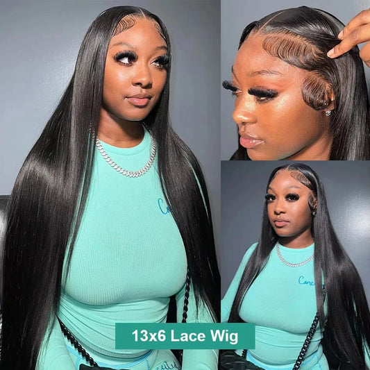 40 Inch 13x4 Lace Frontal Bone Straight Human Hair Wigs Straight Hd Lace Frontal Wig 13x6 Pre-Plucked Natural Black Wig